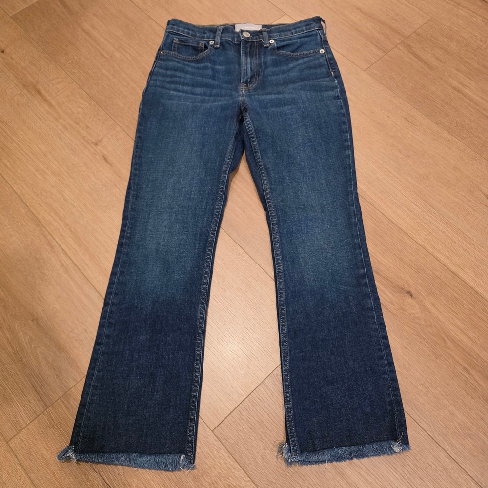 Everlane Womens 27 Regular High Rise Bootcut Jeans Raw Hem Dark Indigo Blue Boho